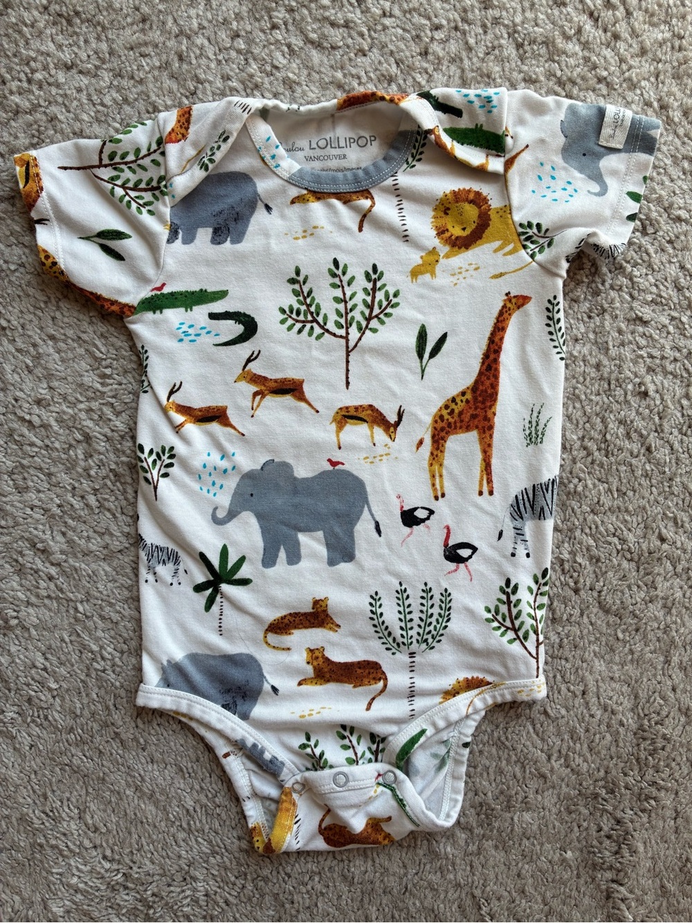 LouLou Lollipop Tencel Kids Safari Animal One-Piece Bodysuit in White